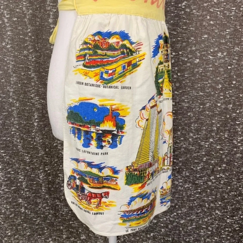 Vintage Delac Montreal Hand Printed Souvenir Apron Cotton Mid Century Novelty